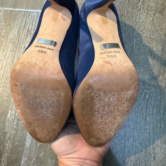 Badgley Mischka Blue Satin Peep-Toe Heels - Picture 4 of 7